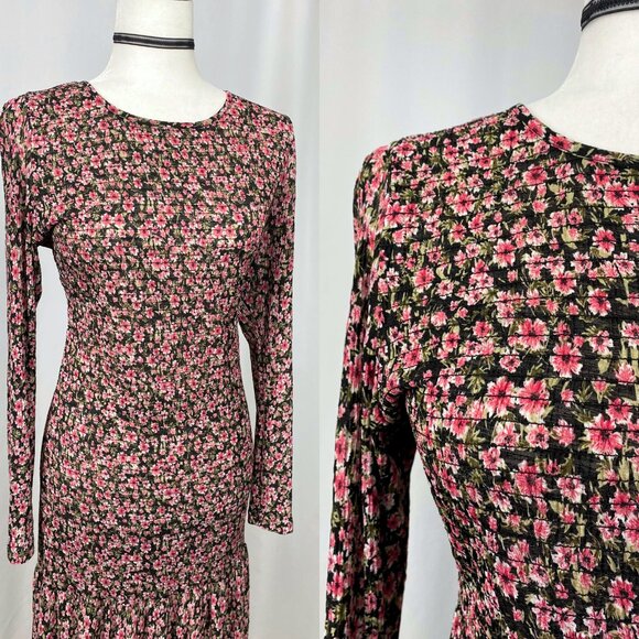 Mango MNG lightweight smocked long sleeve midi midaxi floral dress large - Picture 3 of 5